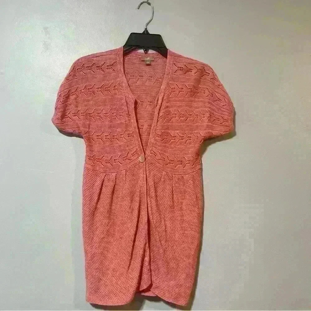 J. Jill Knitted Short-sleeve 1 Button Linen-blend Cardigan, Women's Size S Pink - Picture 1 of 7